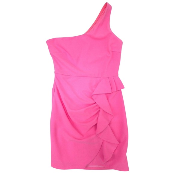 Lena Dresses & Skirts - Lena Pink One Shoulder Ruffle Mini Dress S